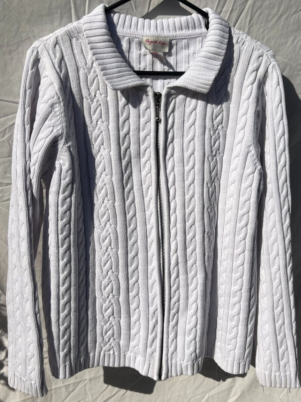 Crystal Kobe Cable Knit Long Sleeve Zip Jacket Cool White Size L